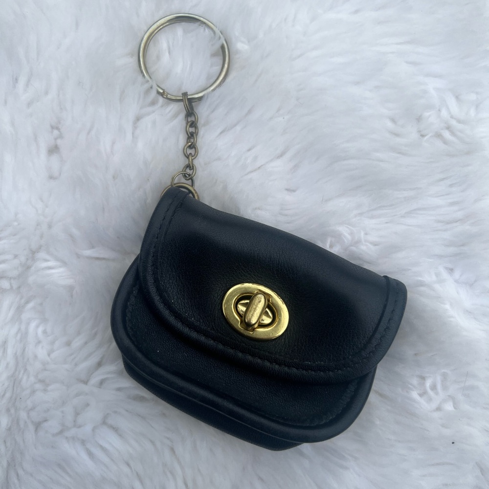Vintage Coach black leather keychain